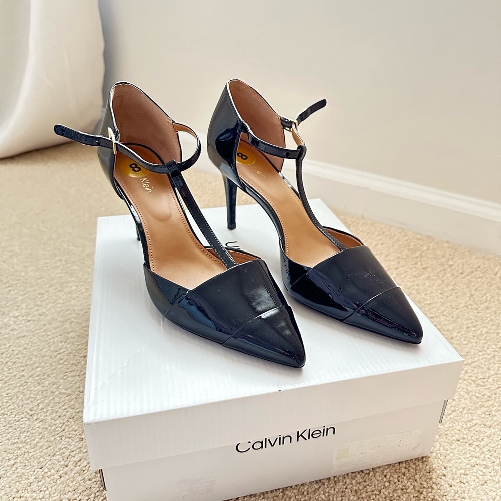 Black Calvin Klein patent black heels